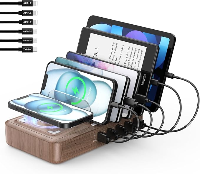 2025 𝐍𝐄𝐖 Wireless Chargers for Multiple Devices: Presents for Him Her Multi USB Charging Station for Apple Device Charging Organizer, Tablet Charging Dock, Family Electronics Charging& 6 Cables