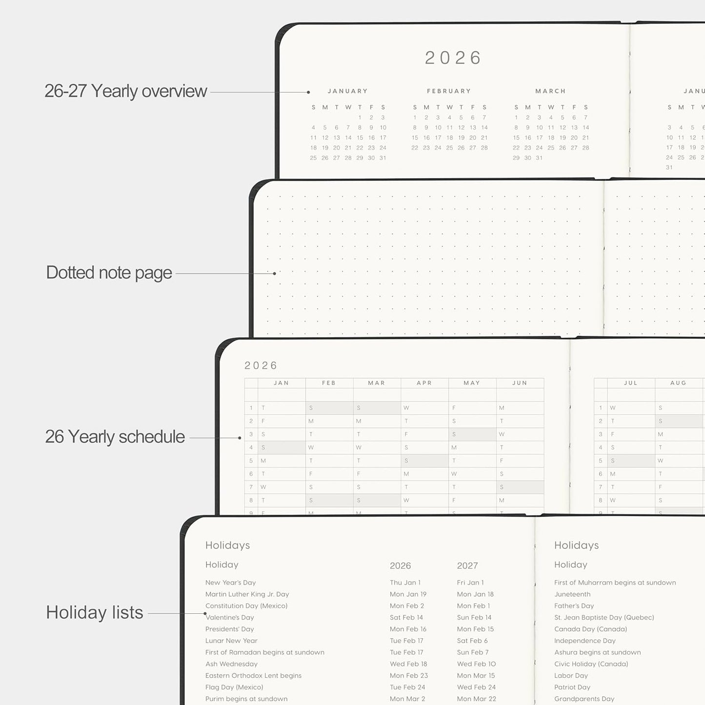 And Per Se 2026 Planner-Daily, Weekly & Monthly Leather Hardcover Planner, 5.7" x 8", Daily Schedule, Monthly Tabs, 100 GSM Thick Paper, Back Pocket (Black)