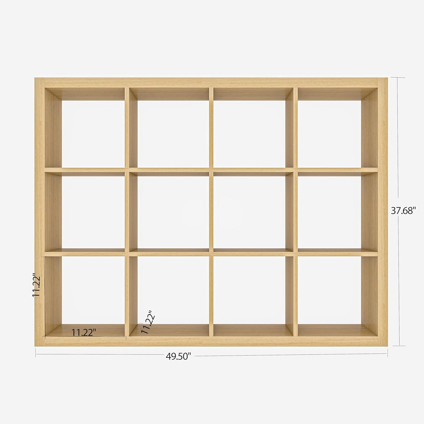 furtble Bookshelf with Storage Bins, 12-Cube Storage Organizer, Modern Wood Open Bookcase, Multifunctional Display Shelf for Living Room, Bedroom, Home Office, Oak
