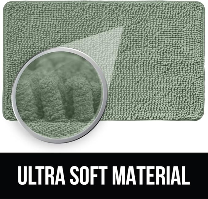 KANGAROO Bathroom Rugs, Chenille Soft Absorbent Bath Rug, Shaggy Shower Mat, Quick Dry Machine Wash Bathmat, Plush Carpet Mats for Tub, Bathtub and Room Home Decor Accessories, 30x20, Sage