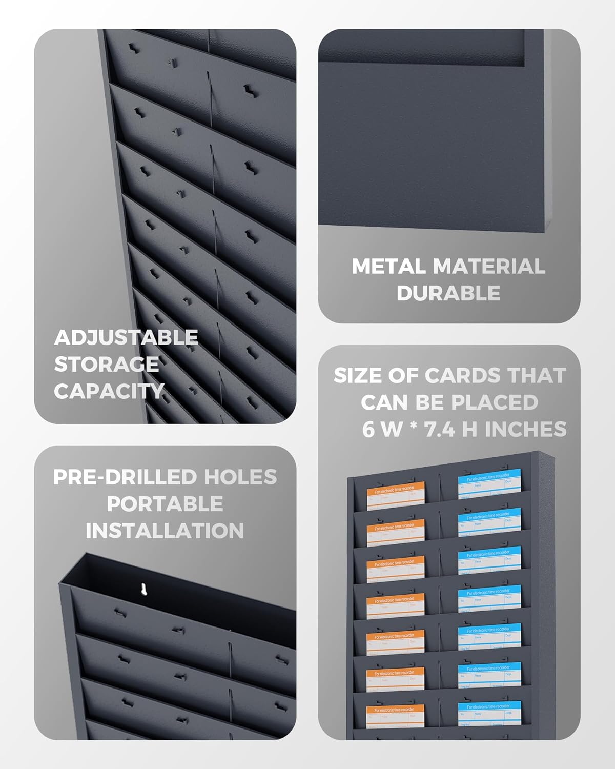 OSKIE Professional Wall-Mount Job Ticket Rack, Document Organizer 11 or 22 adjustable Slots, Powder Grey-Bule, 31.5 x 15.5 x 2 inches