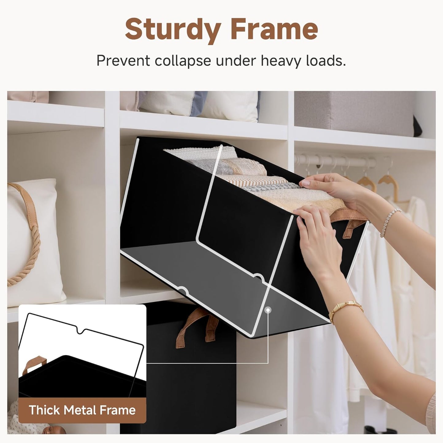 StorageWorks Storage Bins, Fabric Storage Bins for Shelves, Extra Large Storage Baskets with Metal Frame, Closet Baskets and Bins with Handles, Jumbo, Black, 2-Pack