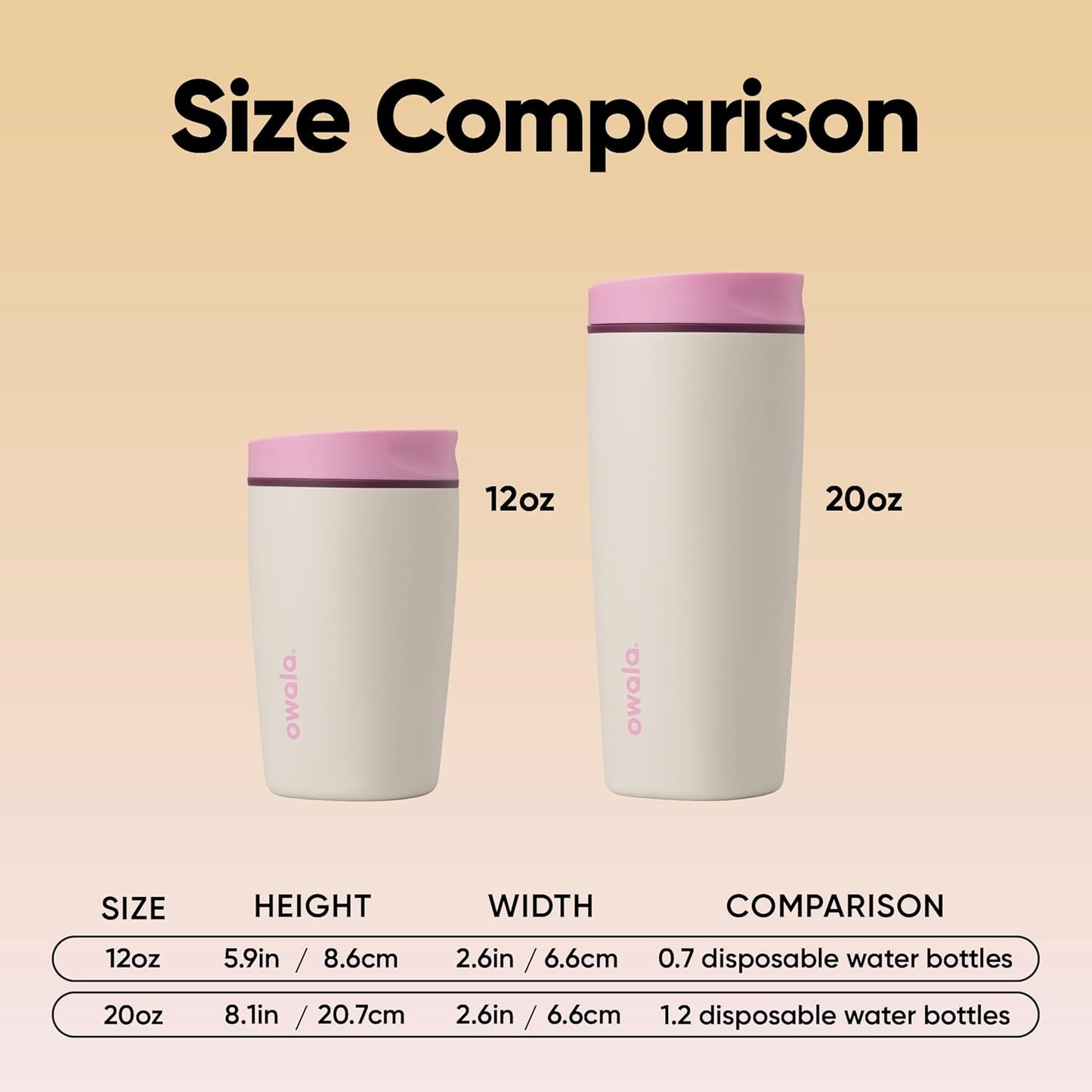 Owala SmoothSip Slider Insulated Stainless Steel Coffee Tumbler, Reusable Iced Coffee Cup, Hot Coffee Travel Mug, BPA Free 12 oz, Pink/Tan (Daybreak)