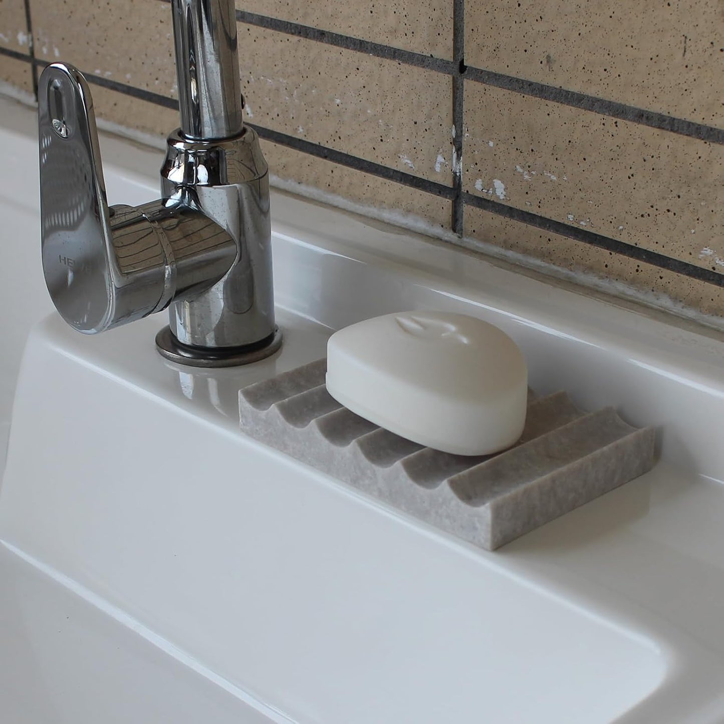 Luxury Travertine Soap Dish, Rectangle Soap Holder, Jewelry Ring Dish, Sponge Holder for Bathroom Kitchen -Grey