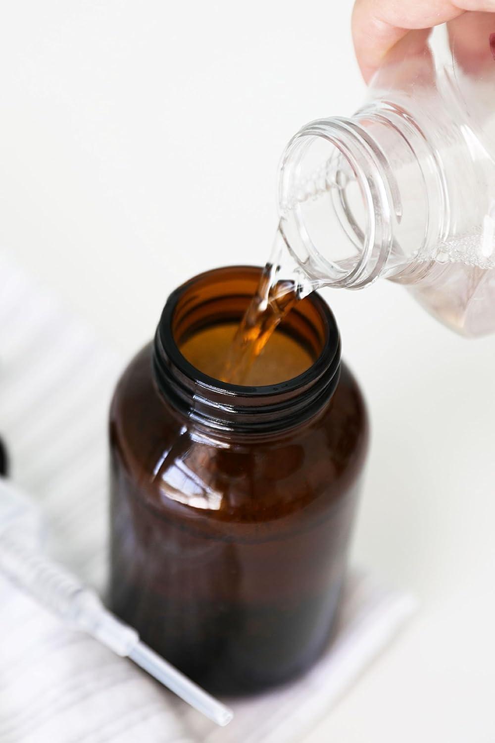 Rail19 Amber Glass Apothecary Foaming Soap Dispenser with Metal Pump - for Kitchen and Bathroom Countertop, 8.5oz (Black)