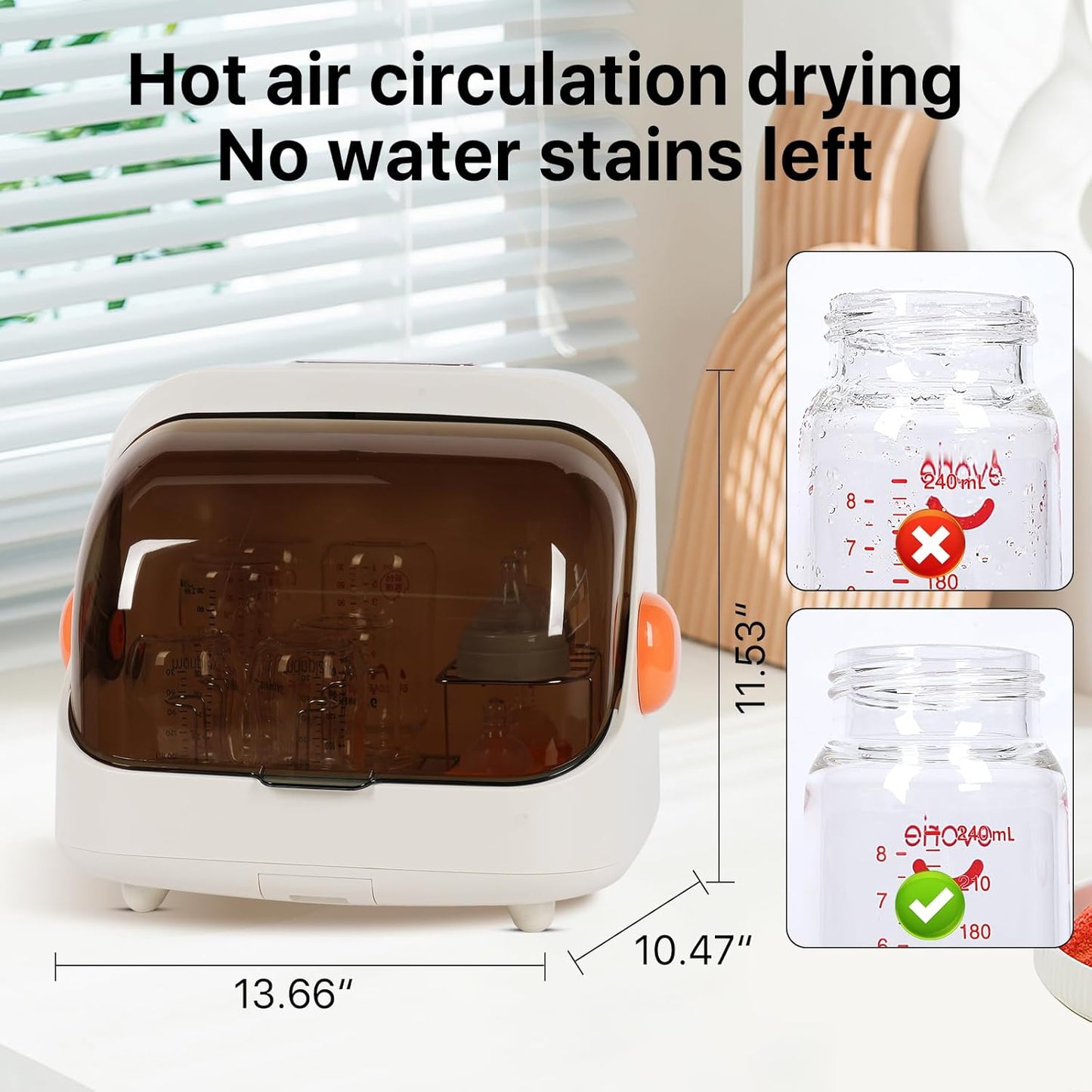 Transparent Baby Bottle Drying Rack with Double Lid and Removable Drain Tray Dust-Proof Baby Bottle Storage Box, Space Saving Baby Bottle Rack Dryer (Orange - Sterilizer)