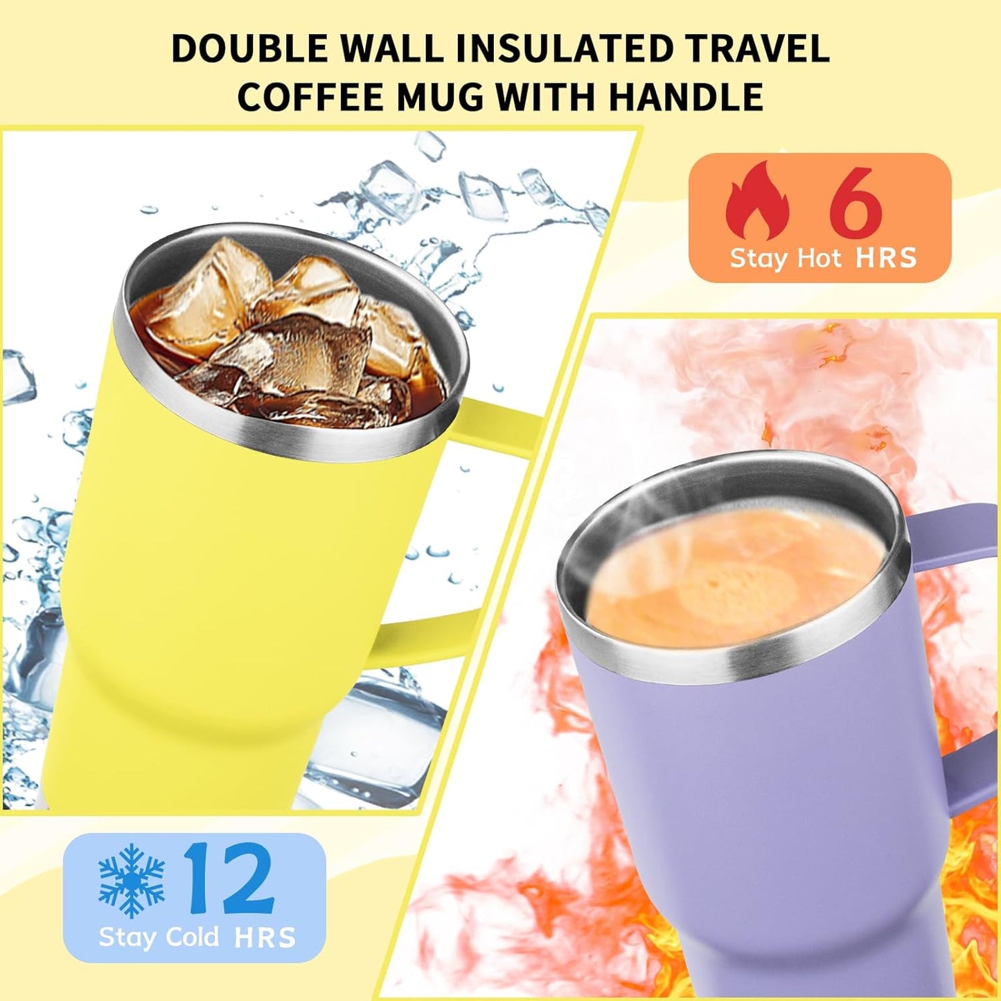 20oz Insulated Tumbler with Handle Stainless Steel Travel Coffee Mug with Lid and Straw Double Wall Vacuum Leak-proof Reusable Thermal Water Cup for Hot and Cold Drinks (Multicolor-6,4 Pack)