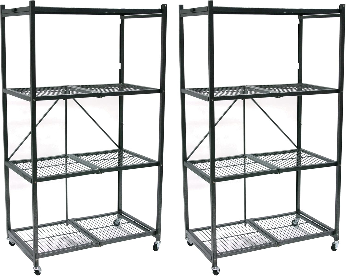 Origami 2-Pack R5 Series Foldable 4-Tier Steel Storage Rack, Pewter – Heavy-Duty Metal Shelving Unit w/ Removable Wheels for Laundry Room or Garage – Rolling Organizer for Home, Office & Warehouse