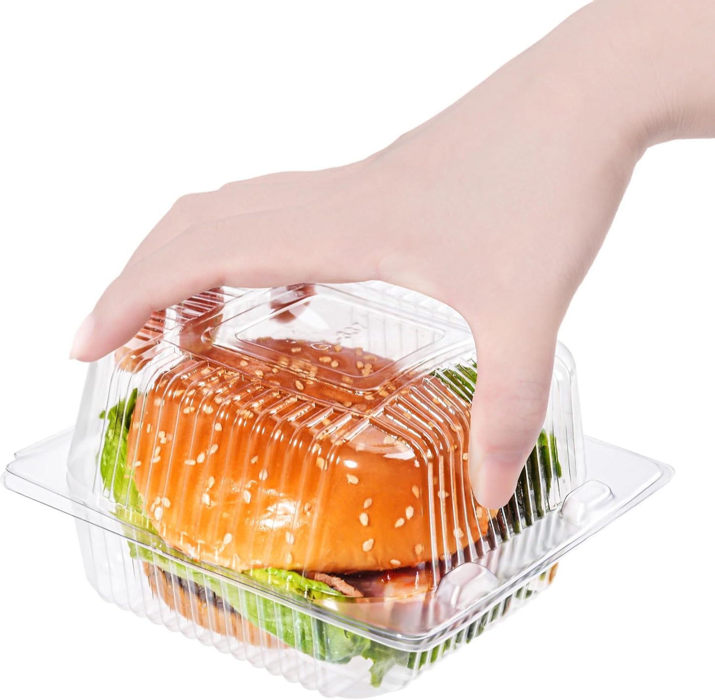 100 Count Clear Plastic Containers with Lids for Food, Thickened Disposable Sandwich Containers Clamshell Boxes for Cake Slice, Dessert, Hamburger, Salad, Pastry, Fruits, Takeout Tray