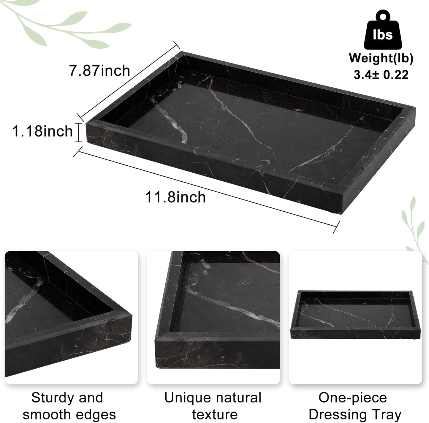 Brown Marble Tray,Pure Natural Vanity Tray,Marble Tray for Kitchen Counter Non-Ceramic/Non-Resin,Stone Trays 12 x 8 inch