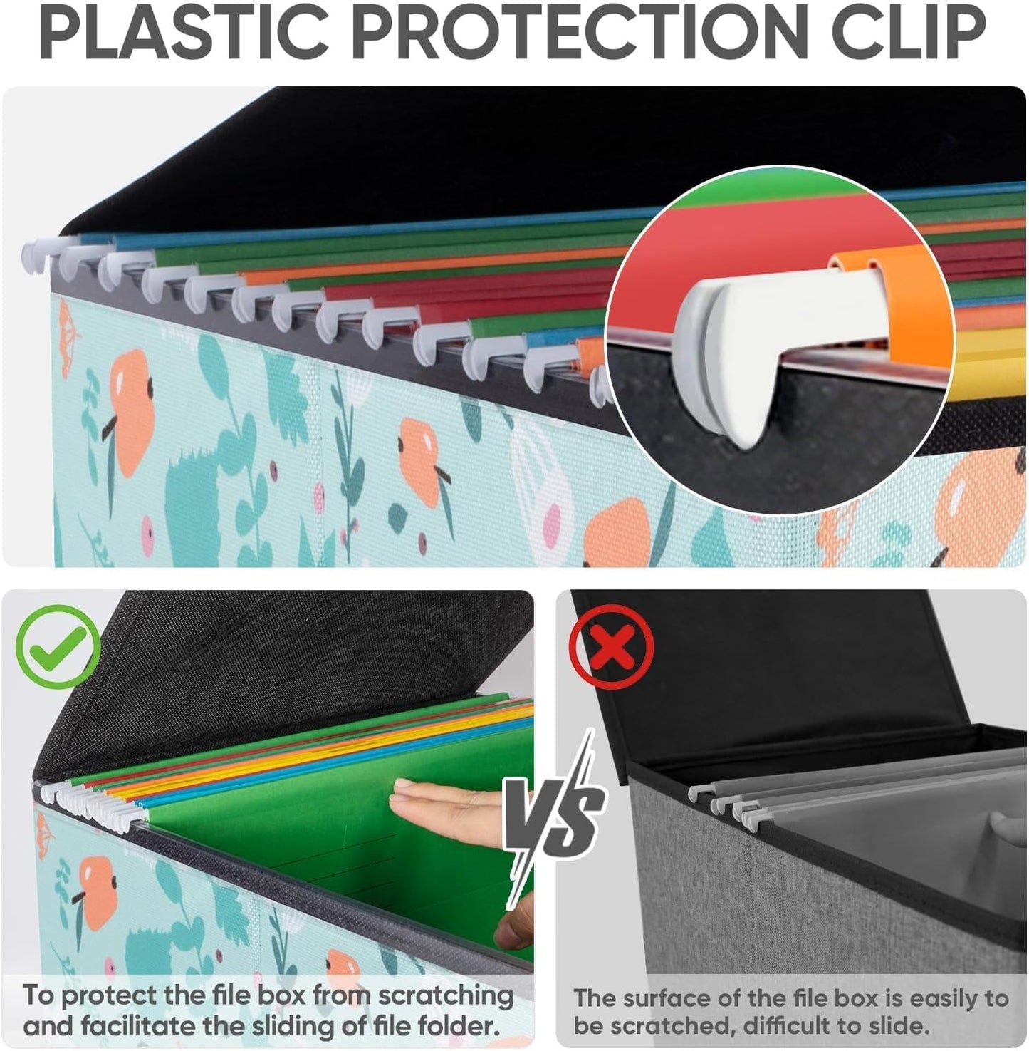 BALEINE File Organizer Box with Lid, Collapsible File Folder Organizer with Plastic Slide, Hanging File Folder Box for Office Document Storage (1 Pack, Spring Stroll)