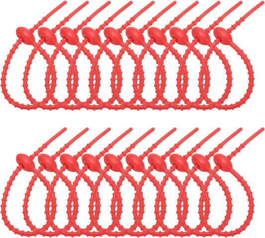 PATIKIL 8 Inch Silicone Cable Ties, 20pcs Rubber Reusable Twist Zip Ties Organizer for Home Office Kitchen Food bags Wires Adjustable Bag Clip, Deep Red