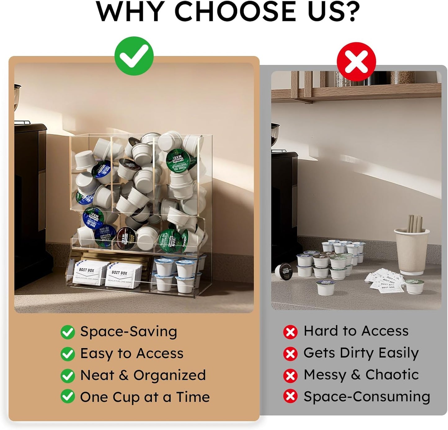 AITEE Clear Acrylic Coffee Pod Holder Dispenser for K Cups, 30-Capacity 3-Compartment Visible Rack, Space-Saving Countertop Organizer for Kitchen, Office, Pantry, 8.9" L x 4.6" W x 10.2" H