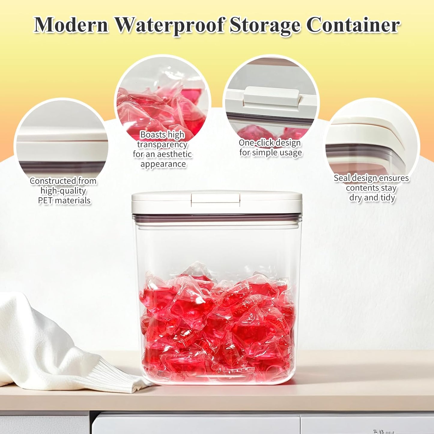 Gute Laundry Pod Holder with Lid - 67oz Sealed Automatic Pop-Up Dispenser, Laundry & Dishwasher Pods for Laundry Room Organization-2L