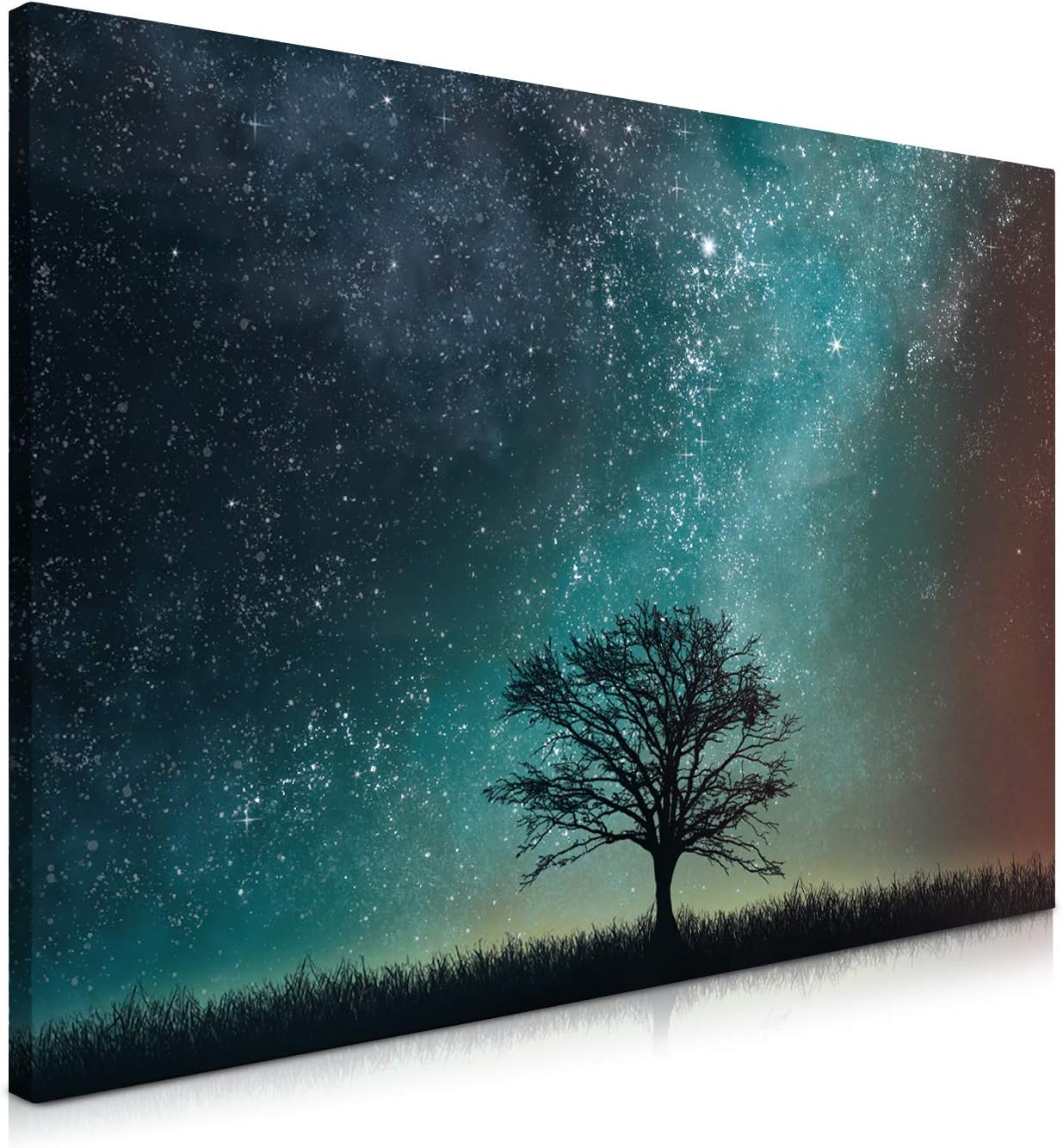 Navaris Magnetic Dry Erase Board - 16 x 24 inches Decorative White Board for Wall with Design, Includes 5 Magnets and Marker - Starry Sky and Tree