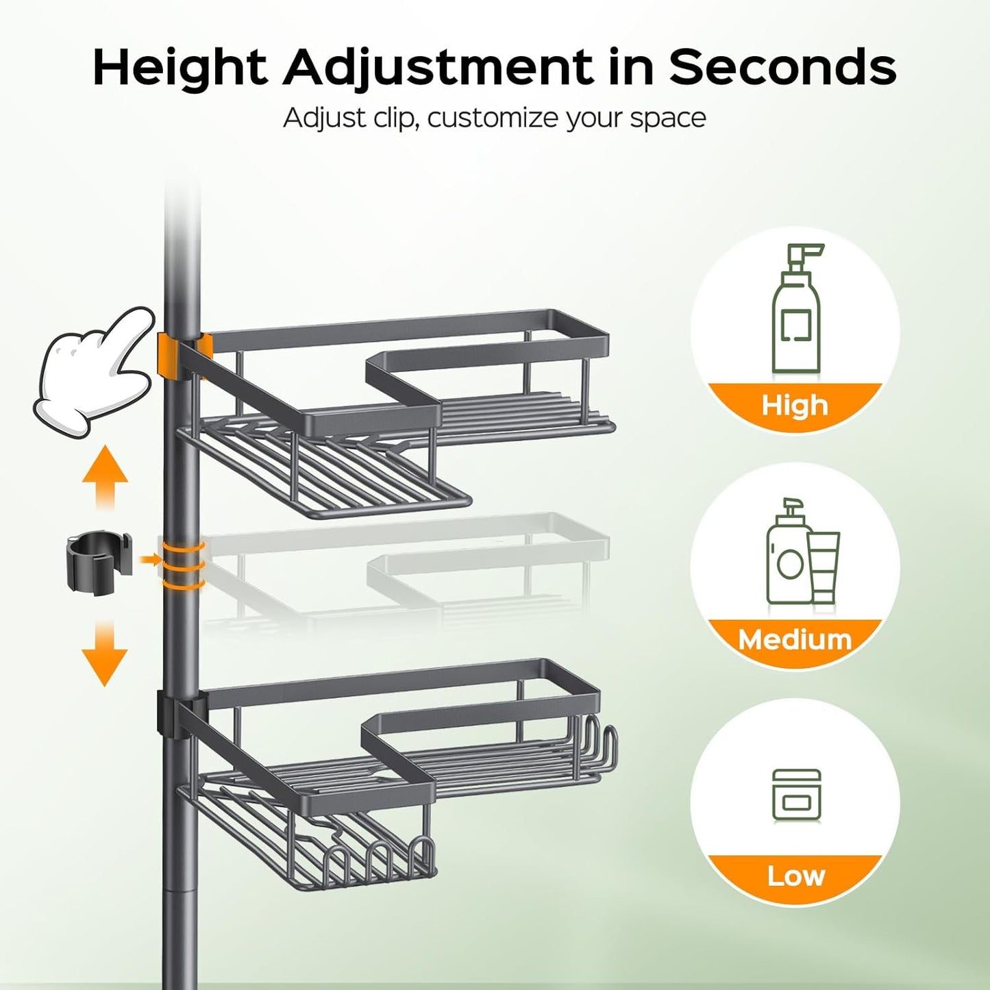 HAMITOR Corner Bathroom Shower Caddy: 4-Tier Rustproof Shampoo Organizer Shelf with Soap Holder - No-Drill Adjustable Standing Tension Pole Rack for Family Homeowners - Space-Saving - 47-123 Inch Gray