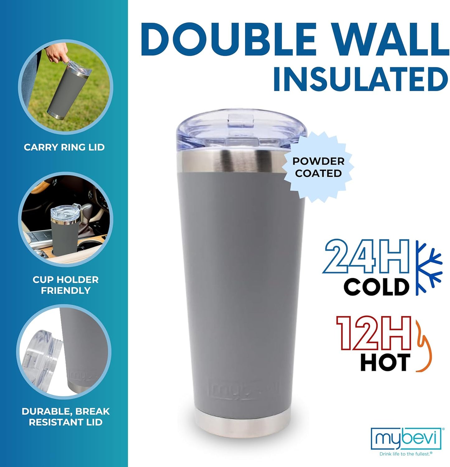 Classic Premium Stainless Steel Tumbler with 12-Hour Temperature Control, Tritan Lid, and BPA-Free Construction | Gray, 26 oz