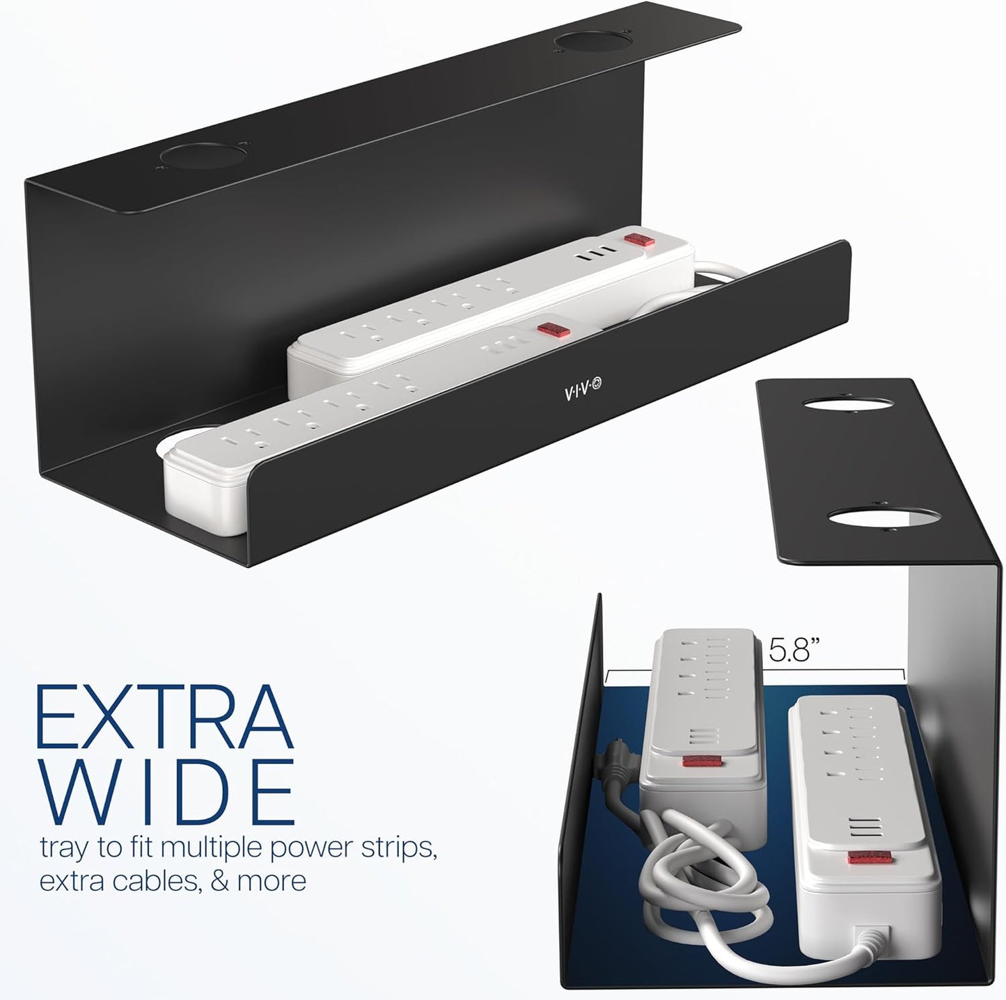 VIVO Under Desk 17 inch Extra Deep Cable Management Tray, Power Strip Holder, Cord Organizer, Wire Tamer for Office and Home, Black, DESK-AC16-1C