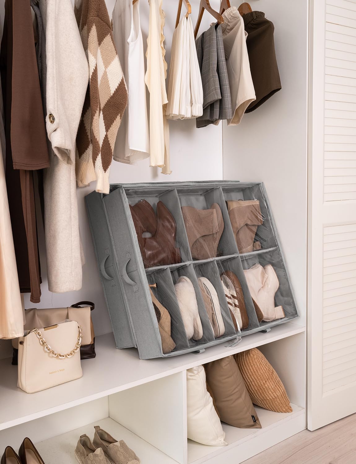 StorageWorks Shoe Organizer Under Bed for Closet, 2-Pack Ultra-thick Fabric Shoe Storage Containers with Bottom Support and Adjustable Dividers, Fits up to 24 Pairs, Grey