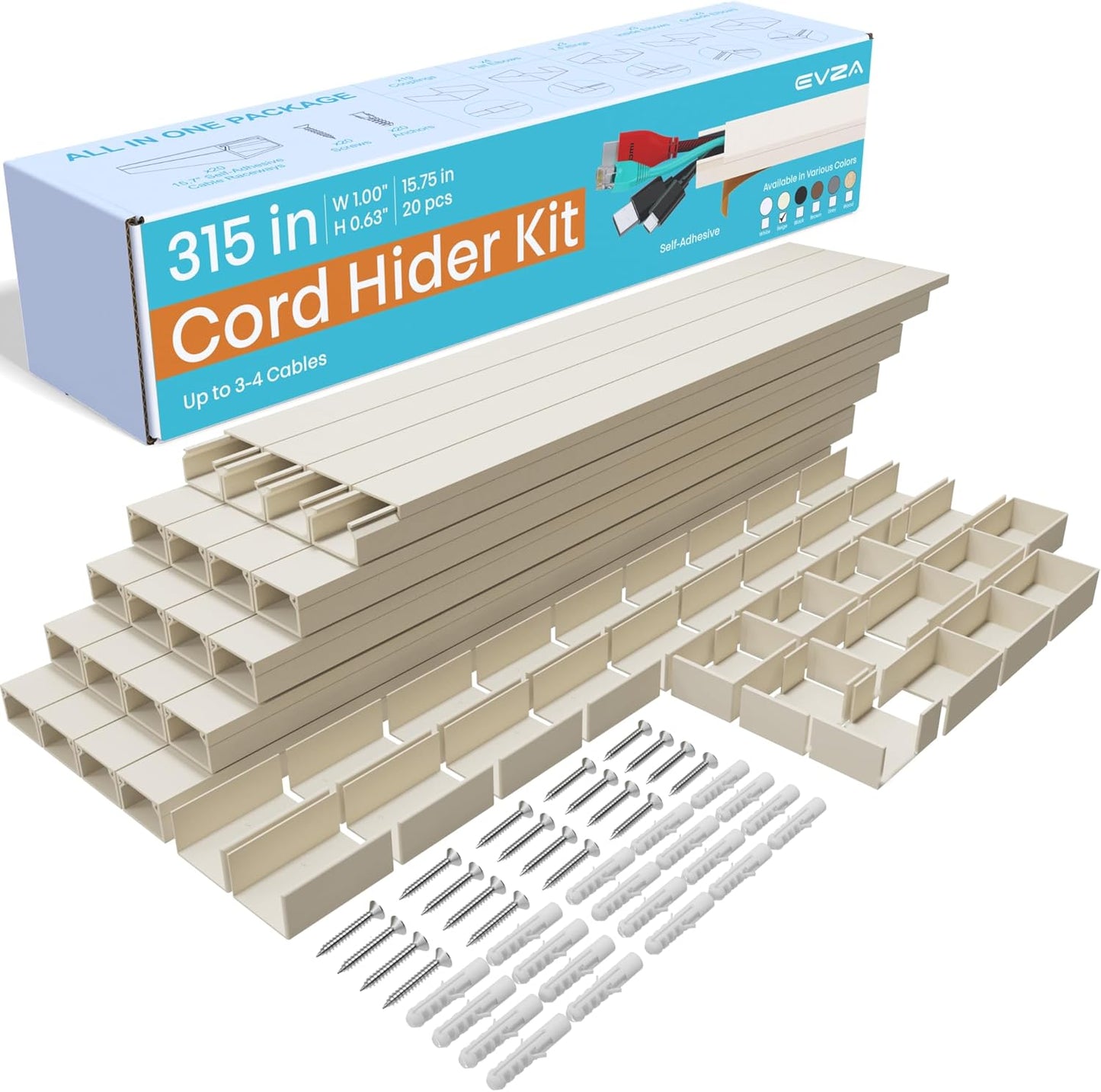 Beige Wire Cover Cable Concealer - 315in Cord Hider Wall Kit, Cord Covers for Wall Mounted TV, Wire Cover for Cords, Cord Concealer Hide Cords, Large Cable Raceway, Cable Cover Wall, Wire Management