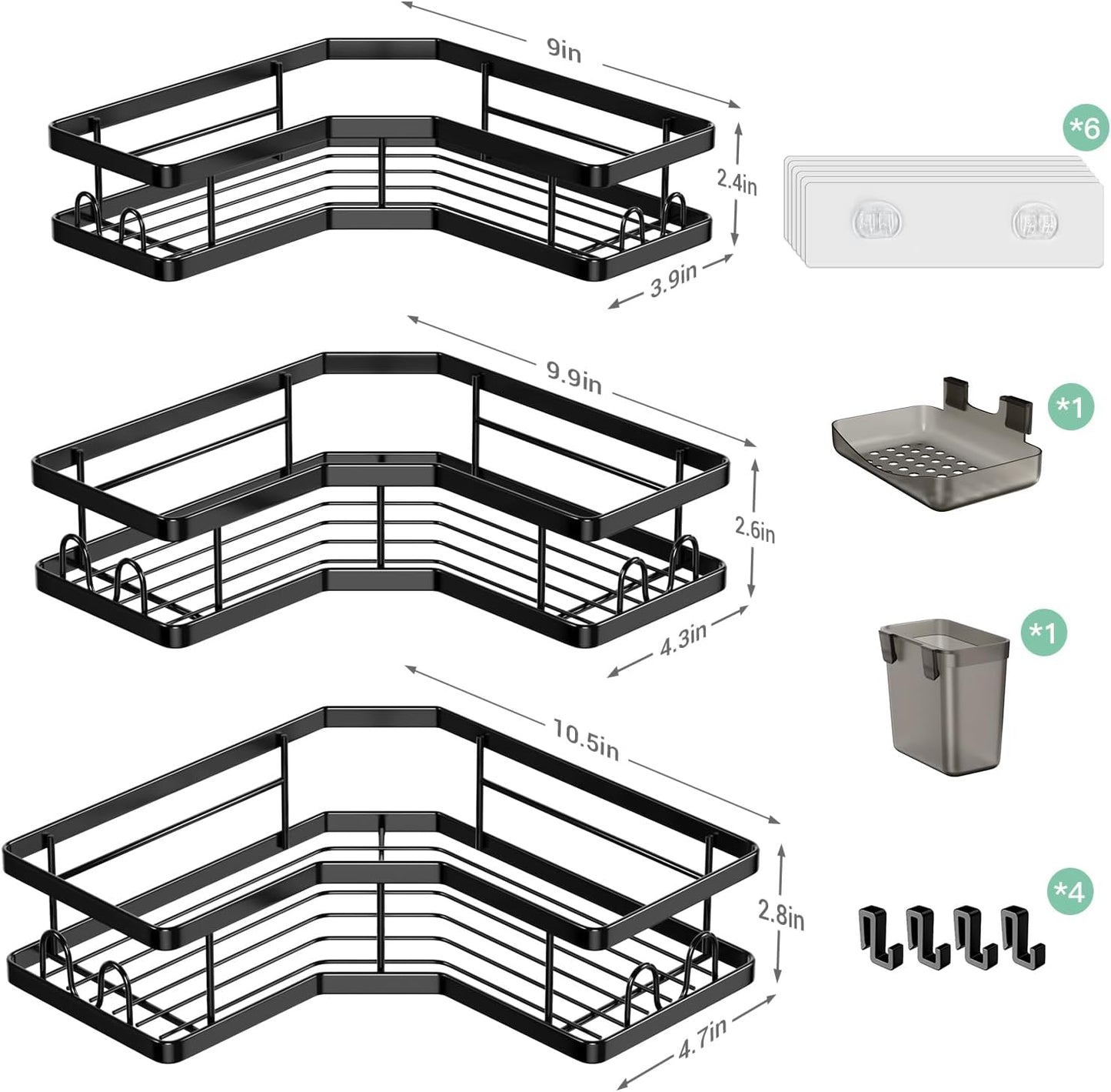 Corner Shower Caddy Bathroom Organizer Adhesive Shower Rack Bathtub Shelves - 3Pack No Drilling Shower Shelf - Rustproof Bath Tub Organizer