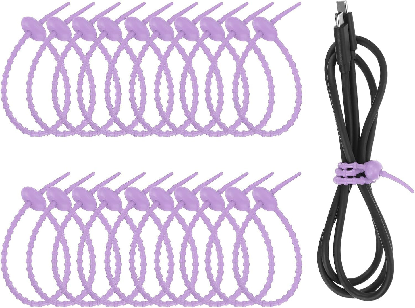 uxcell 20 Pcs Silicone Ties Bag Clip, 8.5 Inch Multi Purpose Silicone Zip Ties Reusable Rubber Zip Tie, Cable Strap Cord Organizer for Home Office Food Bag Wires Cables, Purple Red