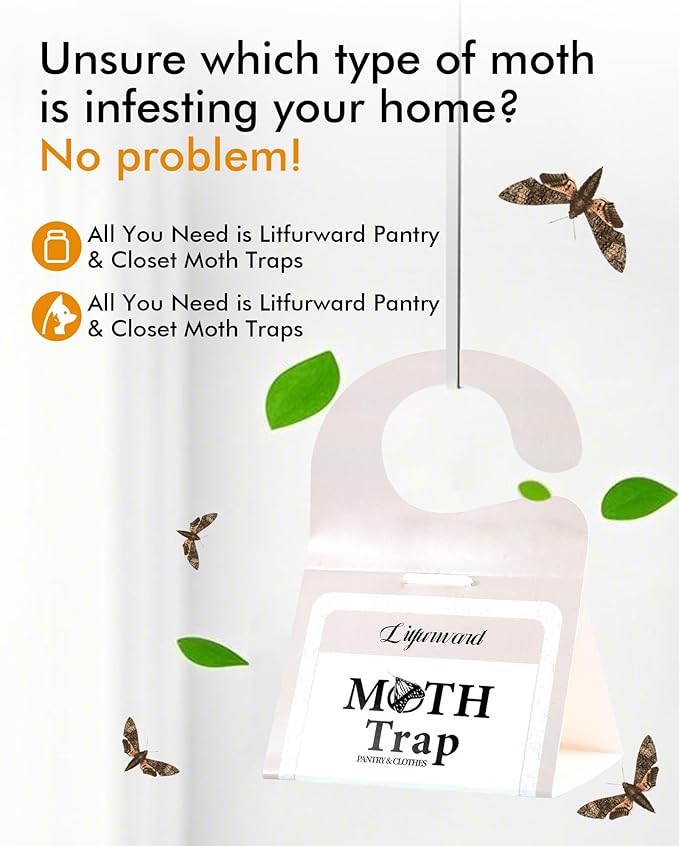 Pantry Moth Traps - Extra Strength Hanging Clothes Clothing Moth Traps with Pheromone for House Pantry Indoor Closets - 10 Pack