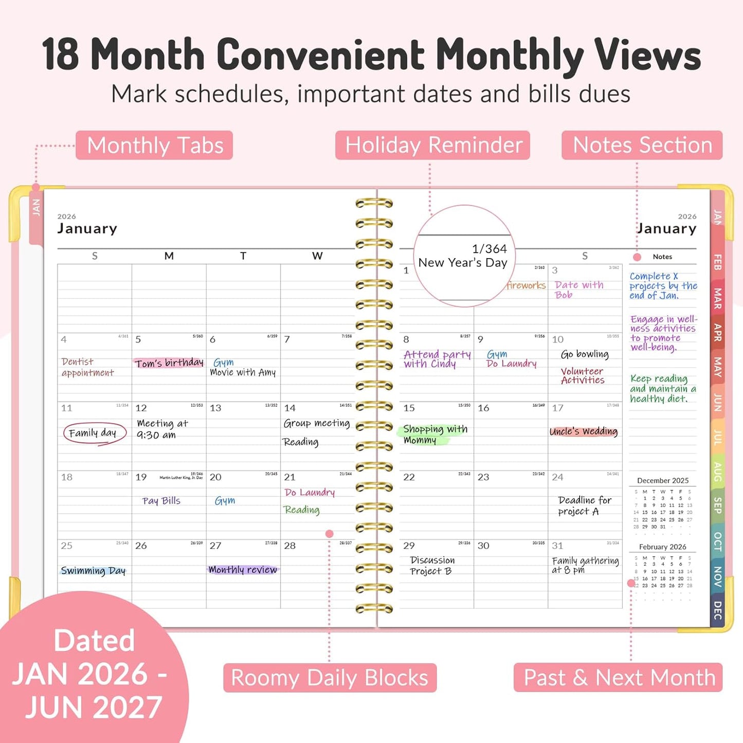 Forvencer Planner 2026-2027, 18 Month Weekly and Monthly Calendar Planner, Jan 2026 -June 2027, 8.5" x 11", Daily Agenda Book with Tabs, College Organizer Notebook, School Supplies for Student Teacher Classroom, A4, Beige