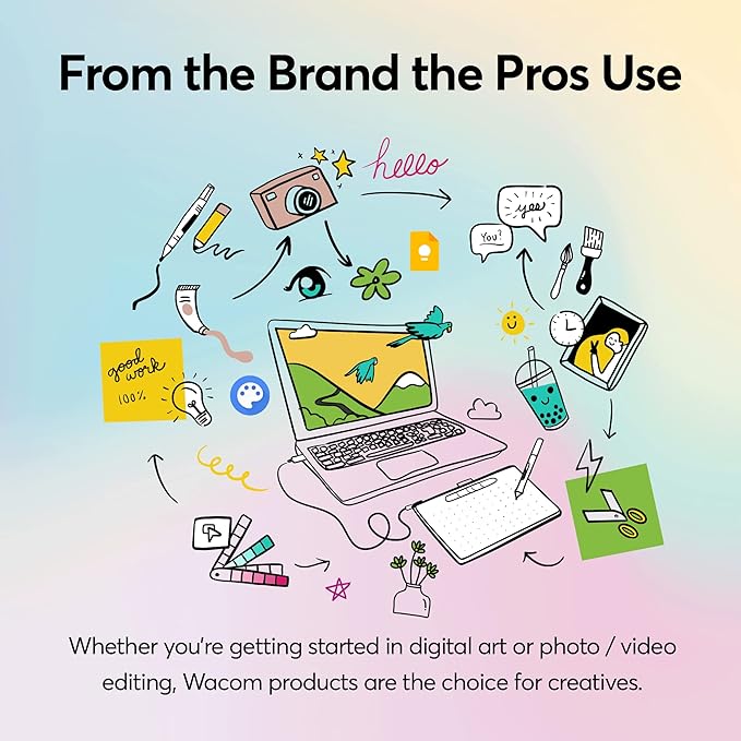 Wacom Intuos Small Graphics Drawing Tablet, includes Training & Software; 4 Customizable ExpressKeys Compatible With Chromebook Mac Android & Windows, photo/video editing, design & education,Black