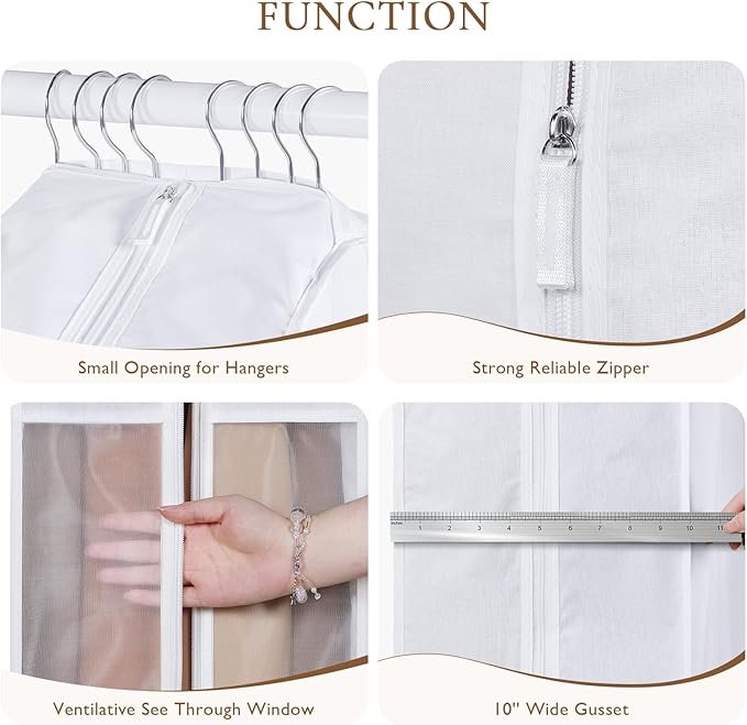 Univivi Premium Cotton Garment Bags for Hanging Clothes, 32 Inch Washable Suit Storage Bags for Closet Storage with Extra Large 10" Gusset & Clear Window - Perfect for Shirts, Short Skirt - 2 Pack