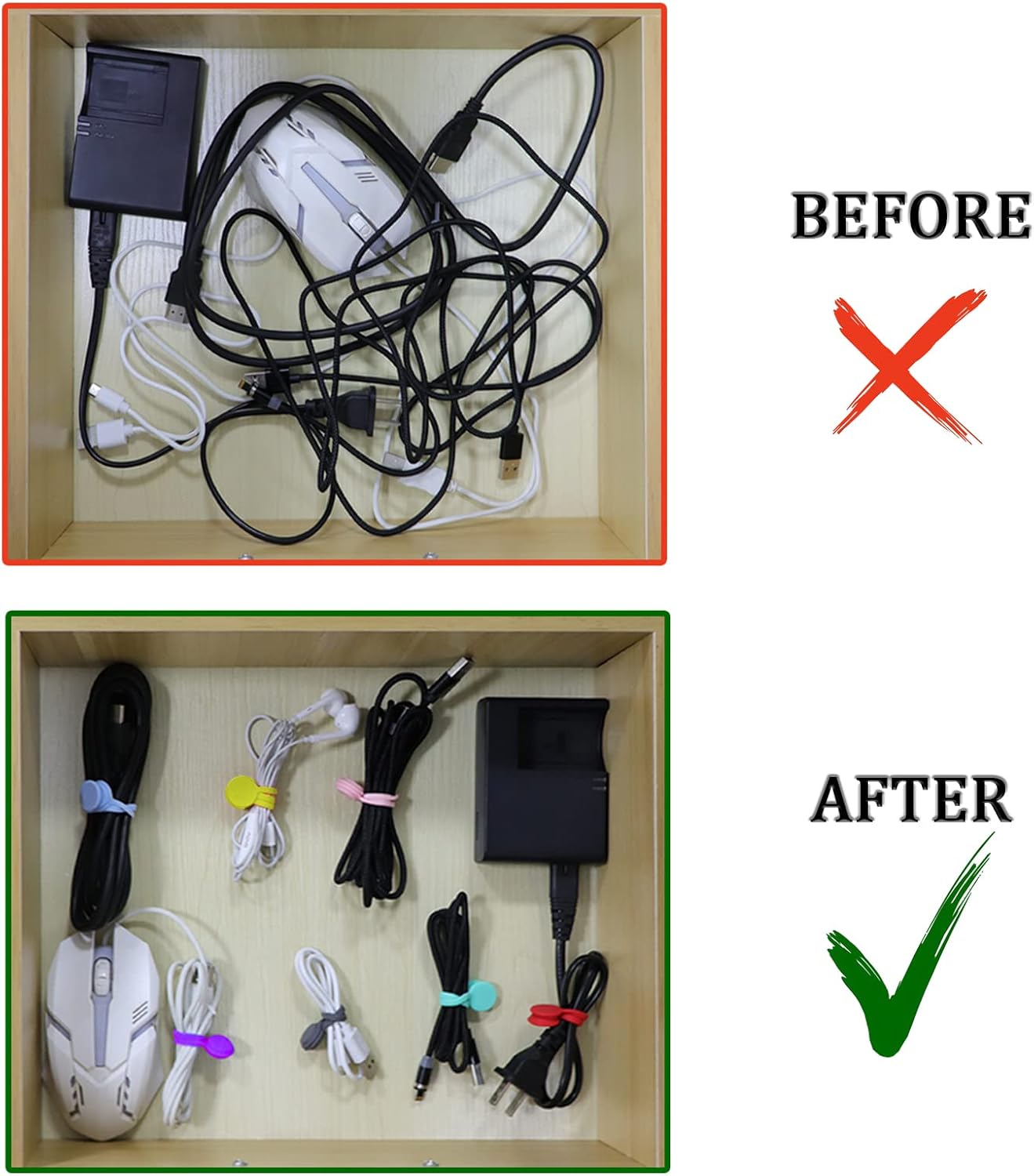 Motiloo 8 Colors-48 Pack Reusable Magnetic Cable Ties Silicone Magnetic Cable Clips Cord Organizer Management Cable Cords,Book Markers, Fridge Magnets,Multicolor