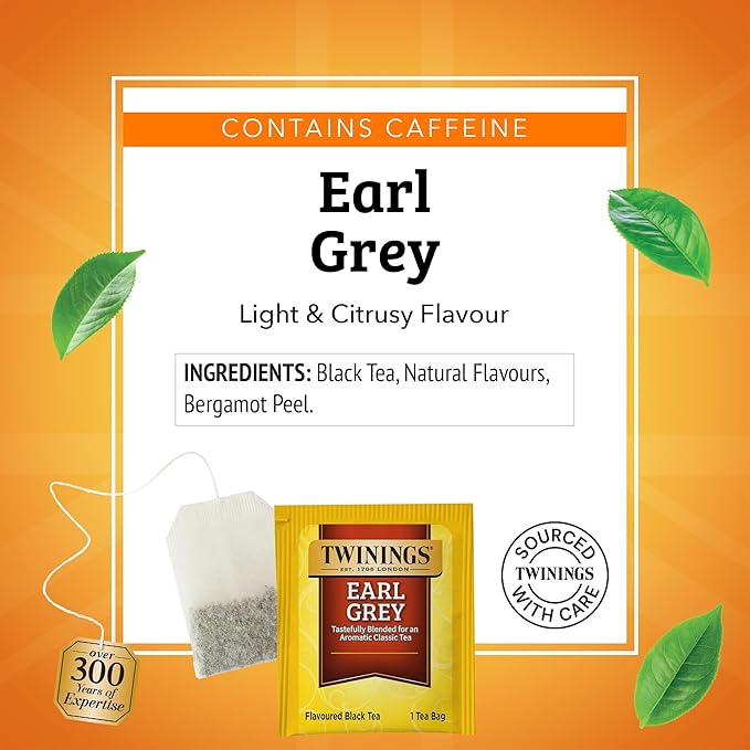 Twinings Earl Grey Black Tea Individually Wrapped Bags, 100 Count (Pack of 1), Flavoured with Citrus & Bergamot, Caffeinated, Enjoy Hot or Iced, 100 Teabags