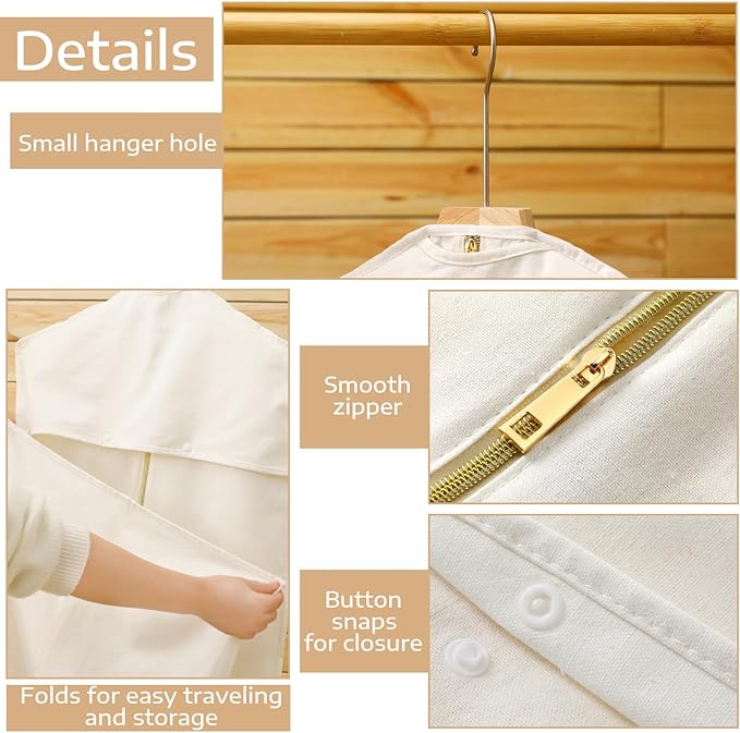 Sotiff Cotton Dress Garment Bags for Long Gowns Long Dress Travel Breathable Foldable Storage Bag Dust Proof(White,70 x 23.6 Inch)