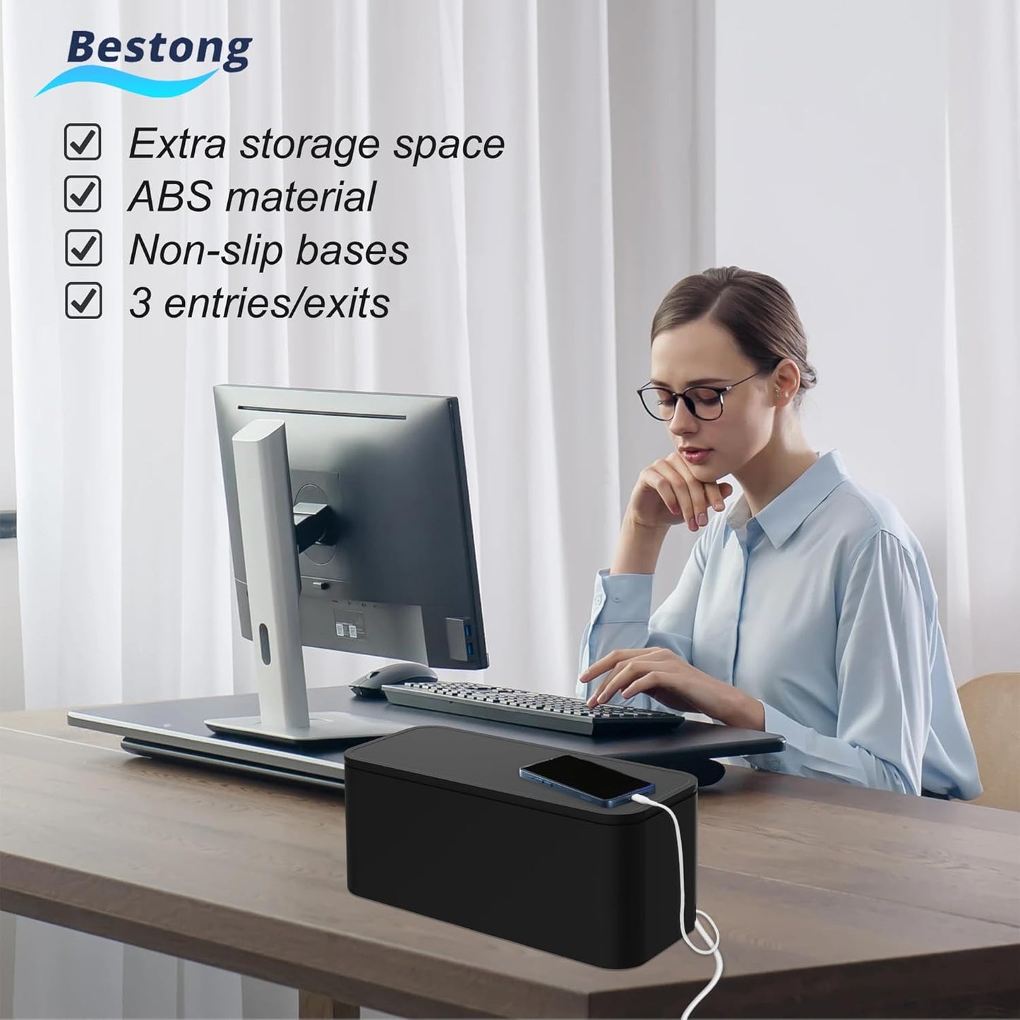 Power Strip Hider Box - Wire Storage Box for Extension Cord, Power Strips, and Surge Protector Wire Management. Cable Management Floor Outlet Hider Box (Large and Medium Sizes, Black)