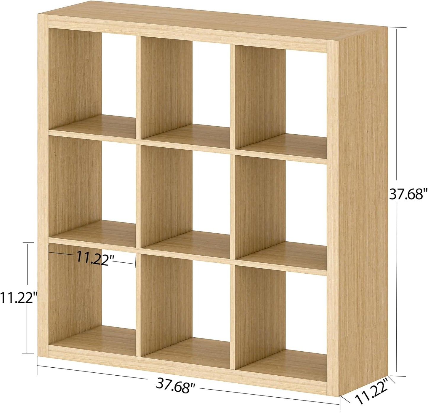 Bookshelf with Storage Bins, 9-Cube Storage Organizer Sturdy Wooden Bookcase Open Book Shelf, Multifunctional Cubicle Rack for Storage & Display, Furniture for Living Room Bedroom Office, Oak