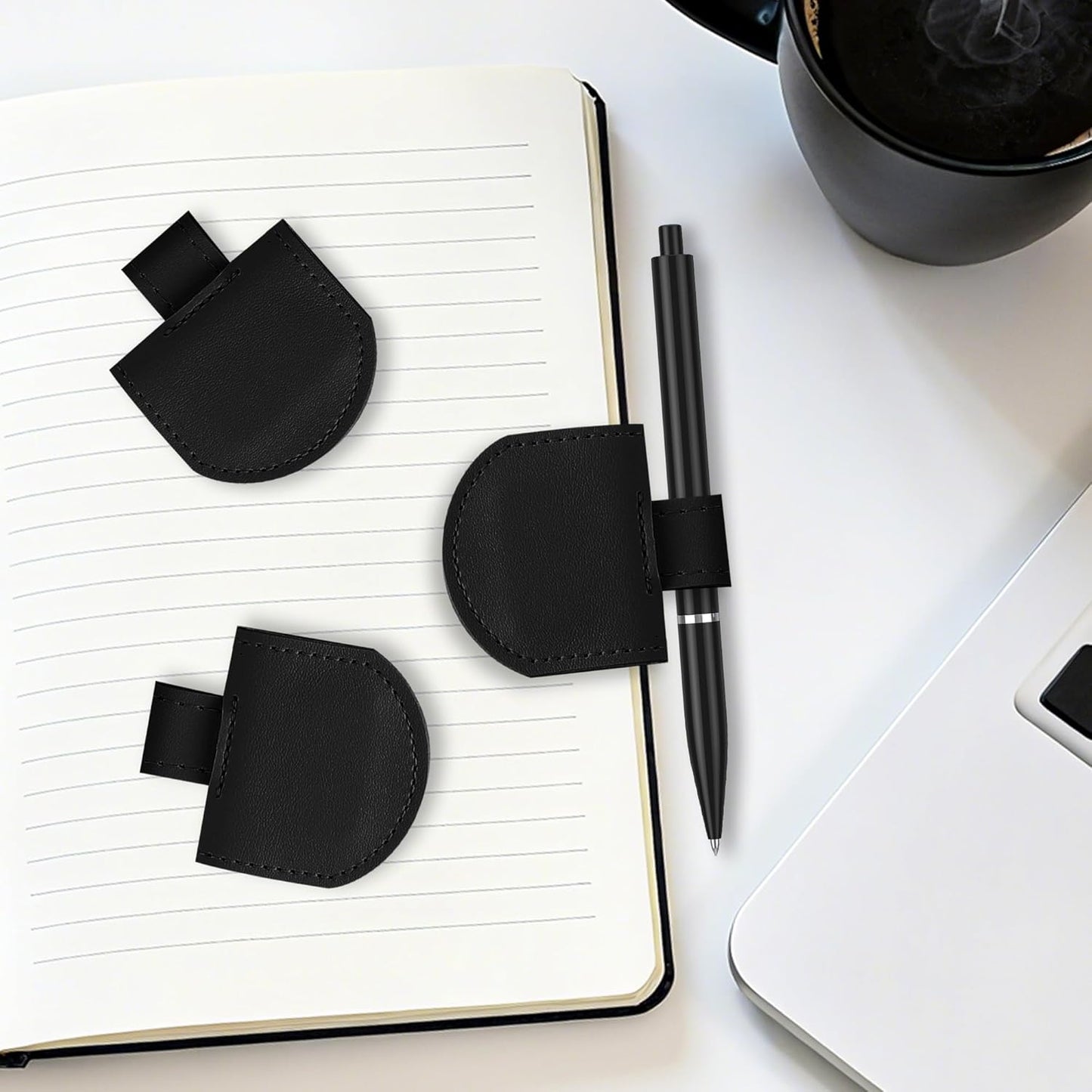 Magnetic Pen Loop Holder, Pencil Holder for Notebooks, Journals, Calendars, PU Leather 3 Pack