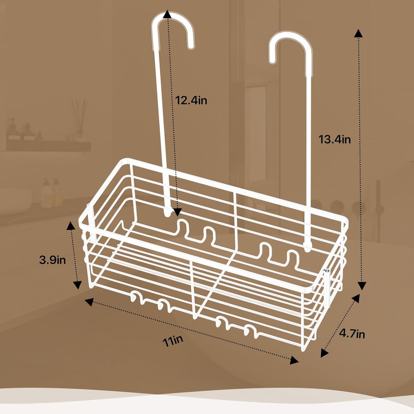 DELLAN Hanging Shower Caddy, Shower Rack Hanging for Bathroom, Shower Rack with Hooks Over the Door, Bathroom Shower Caddy and Basket(White)