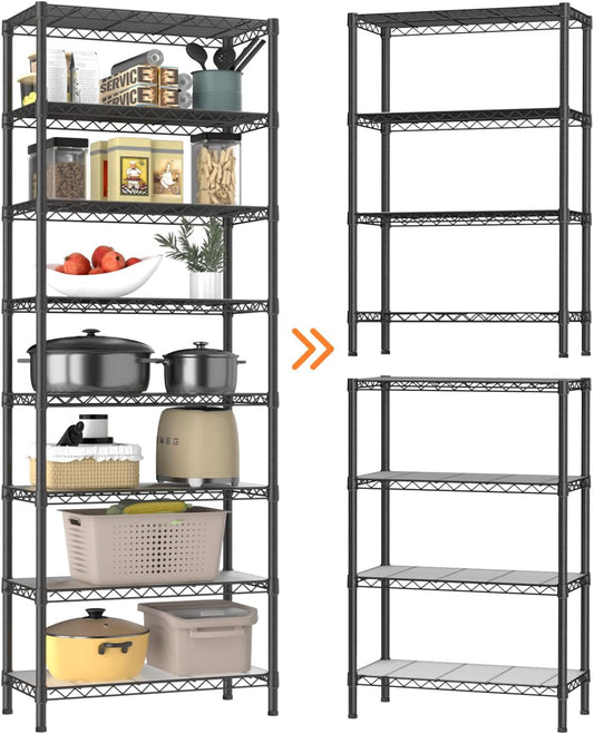 8 Tier Adjustable Storage Shelves Heavy Duty Metal Shelf Wire Shelving Unit Organizer Rack for Home Kitchen Office Pantry Room Bathroom Shelving Organizers and Storage Laundry