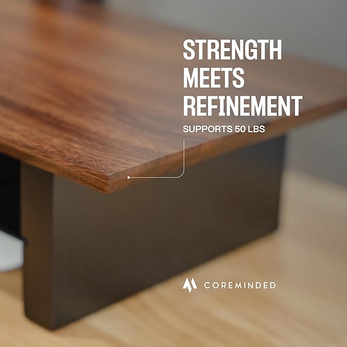 Solid Wood Dual Monitor Stand Riser – 43" Walnut Desk Shelf for 2 Monitors with Tray & Wool Felt, Organizer for Desktop, Laptop and Office (Solid Walnut)