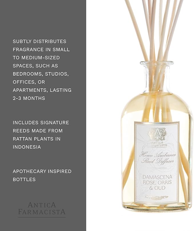 Antica Farmacista Home Ambiance Diffuser - Long-Lasting Reed Scent Diffuser - Luxury Room Freshener Gift - Sandalwood Amber, 8.45 fl oz