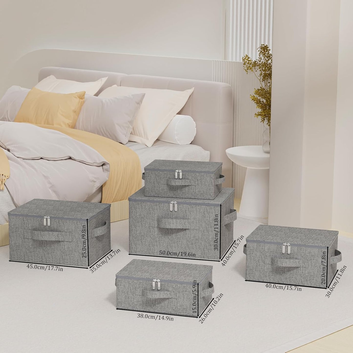 Underbed Storage Basket with Lid, Foldable Bed Sheet Boxes, Home Cube Bins for Organizing Clothes, Shoes, Blankets, Pillows, 15.7x11.8x7.8Inches, Grey, 2 Pack