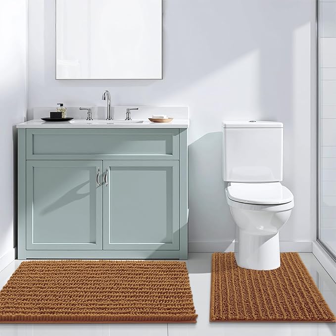 Arotive Luxury Chenille Bathroom Rug Mat, Extra Soft Thick Absorbent Shaggy Bath Rugs, Non-Slip Machine Wash Dry, Plush Bath Mats for Bathroom, Shower and Tub, 36x24, Ochre