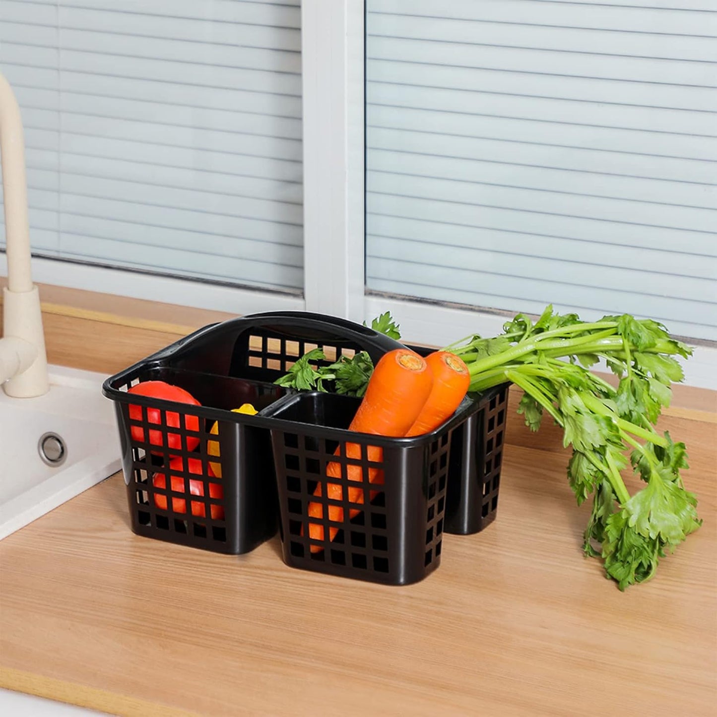 JiatuA Portable Shower Caddy Basket with Compartments Cleaning Supplies Organizer with Handle Plastic Storage Divided Tool Bin for Bathroom, Bedroom, Kitchen, College Dorm, Garden, Under Sink, Black