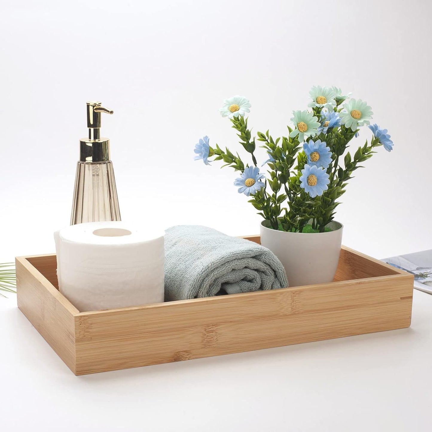 Natural Bamboo Vanity Organizer Set - Wooden Bathroom/Kitchen Countertop Tray, Set of 3