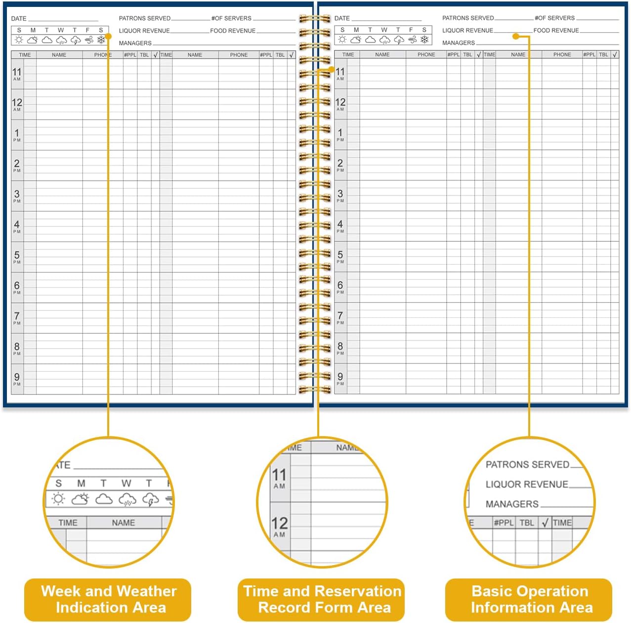 Reservation Book for Restaurant, Table Reservations, Spiral bound Restaurant Dinner Reservations 365 Days 384 Pages, 8.5” x 11'' Blue