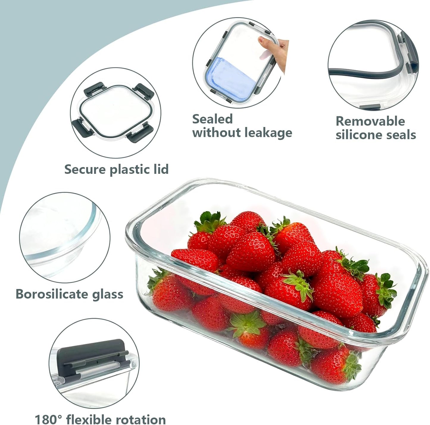 12 Pack Glass Food Storage Container Set with Snap Locking Lids Airtight, Stackable Borosilicate Glass Meal Prep Containers, Microwave, Oven, Freezer and Dishwasher Safe (Gray)