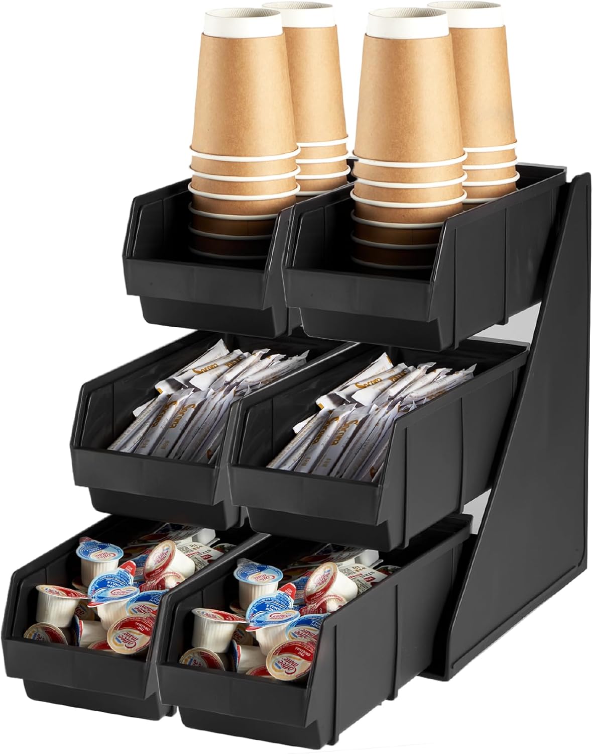 CURTA Black Self Serve Condiment Bin Stand Set, 3-Tier Stand with 6 Bins, 20" D x11.5" W x 14" H, Coffee Bar Beverage Station