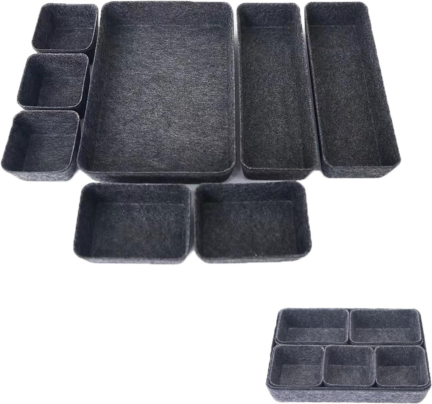 Felt Drawer Organizer Set, 8PCS Desk Drawer Storage Bins for Office, Kitchen, Dresser, and Makeup — Soft Fabric Drawer Dividers for Neat Organization (Dark Gray)