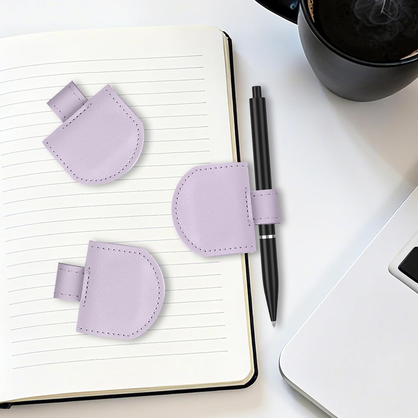 Magnetic Pen Loop Holder, Pencil Holder for Notebooks, Journals, Calendars, PU Leather 3 Pack