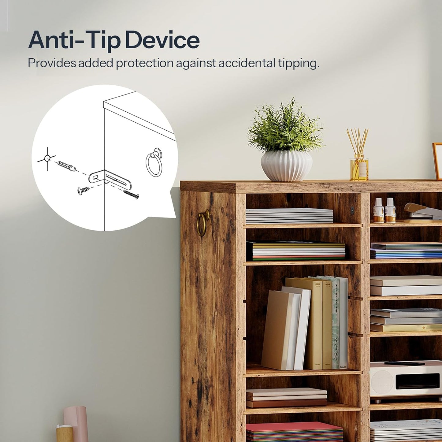 HOOBRO Literature Organizer, 36Compartments Wooden Mail Organizer, Countertop Literature Sorter with Adjustable Shelves for Home, Office, School, Student Mailbox for Classroom, Rustic Brown FG123WF01